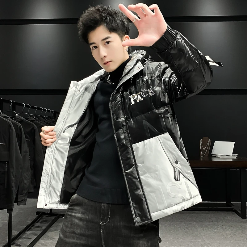 

Men's fashion winter white duck down jacket Korean version of the trend of thickening short shiny jacket casual youth stand-up c