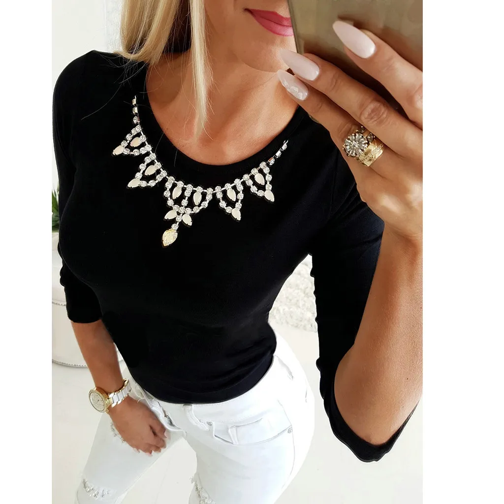 Простые Женские топы с круглым вырезом одноцветные Модные Повседневные