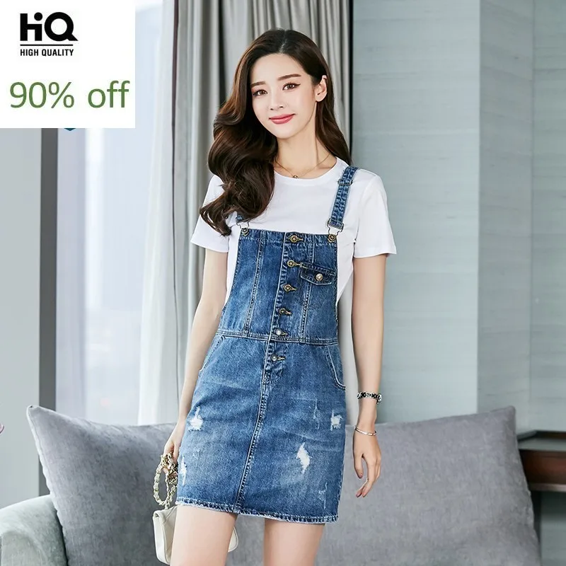 Летние Новые Модные женские джинсовые платья без рукавов на подтяжках корейские