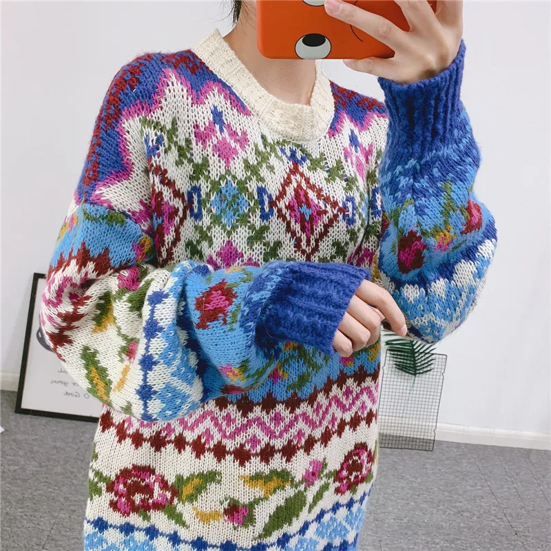 Женский свитер большого размера Осень-зима 2019 толстый Свободный Длинный с