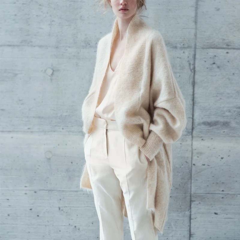 

2021 New Style Fashion Mohair Sweater Coat Autumn and Winter Outer Wear Thick Knitted Loose Cardigan Women