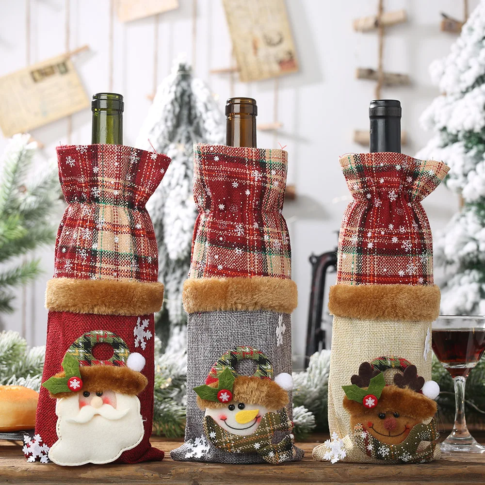 

JIEME Christmas Decorations Wine Bottle Cover Lattice Linen Wine Bottle Decoration Red Wine Champagne Creative Wine Bottle Bag