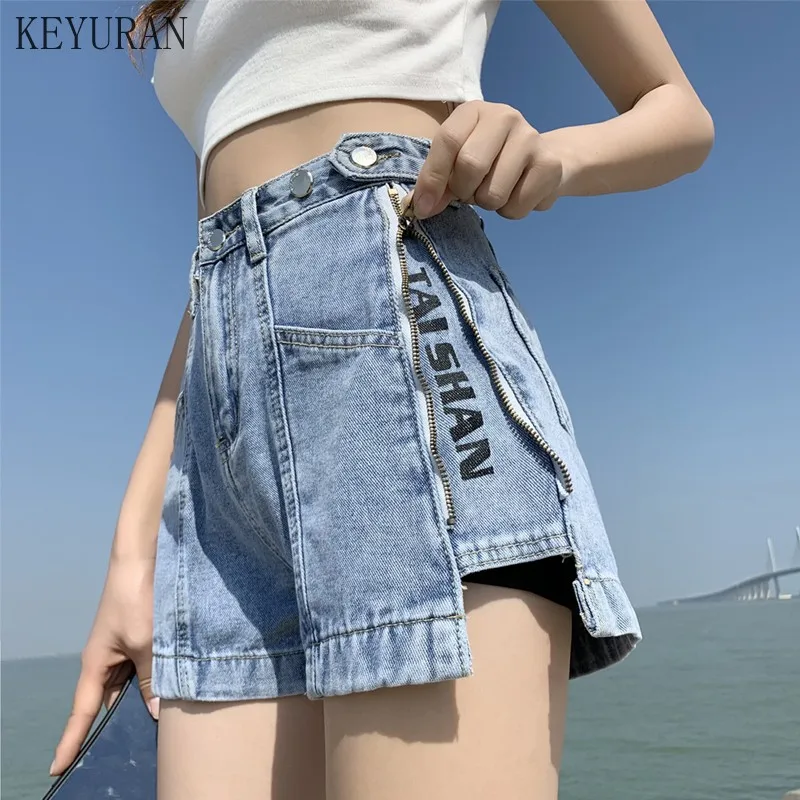 

Retro Zipper Harajuku Denim Shorts Women's Summer Loose Wide Legs Fashion Jeans Ladies Straight High Waist Hot Pants Streetwear