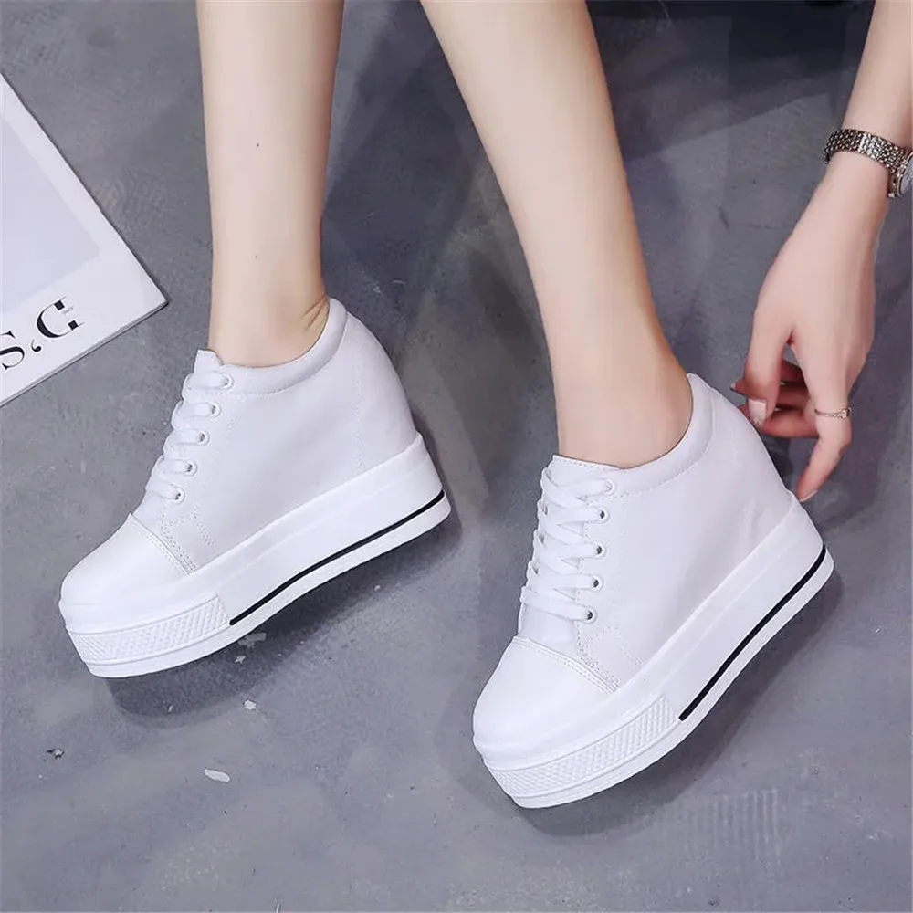 

Spring Summer Platforms Canvas Shoes Woman Vulcanized Shoes Hidden Heel Lace-Up 9 CM Increasing Sneaker Size 35-40 Black White