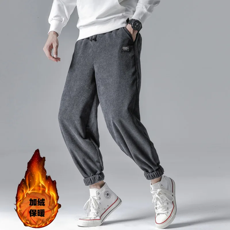 Plus Velvet Corduroy Pants Men's Fashion Solid Color Retro Casual Pants Men Streetwear Loose Hip Hop Trousers Large Size M-5XL