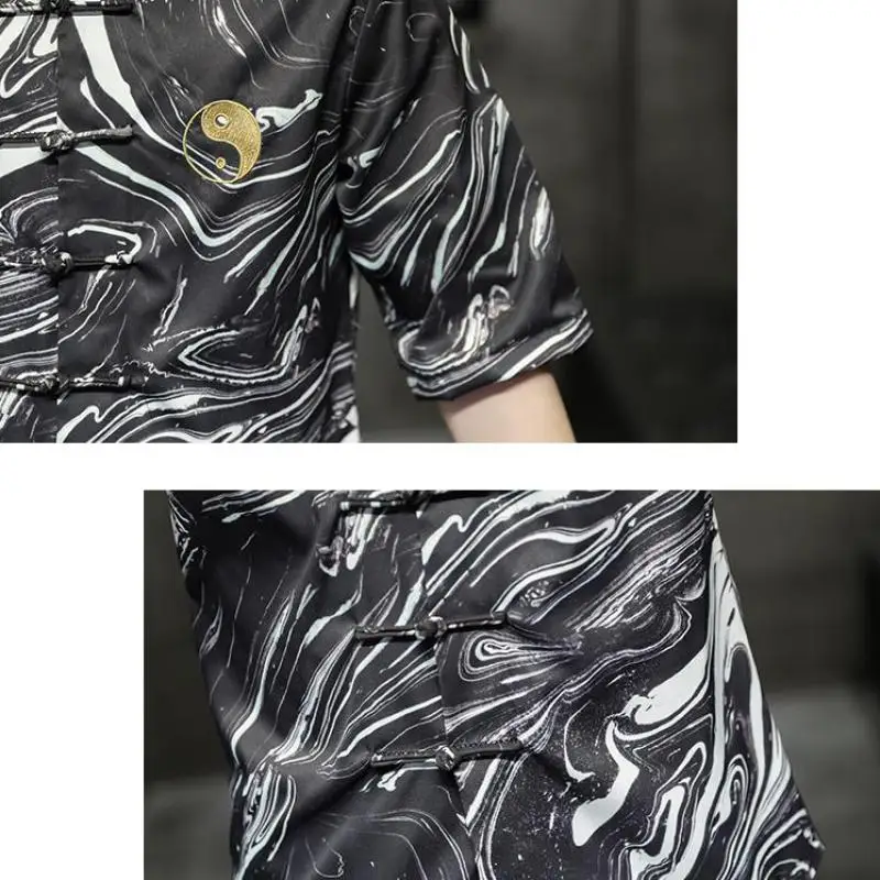 Men Cheongsam Tops Tang Suit Traditional Chinese Style Hanfu Loose Blouse Kung Fu Uniform Shirt China Frog Button Summer Clothes