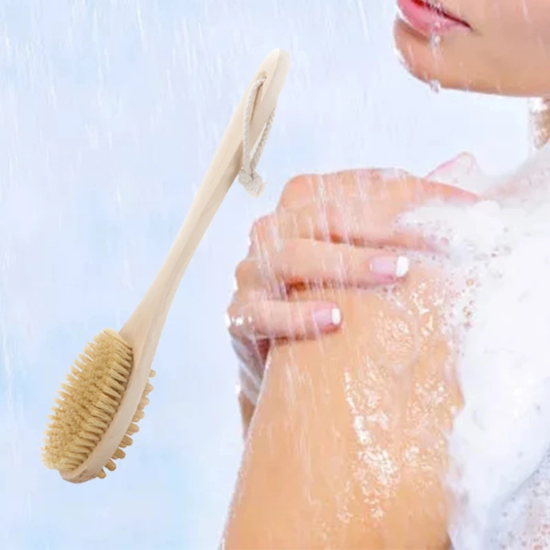 

Double Sided Bath Bristles Brush Wooden Long Handle Shower Brush Scrubber Bath Body Massage Brushes Back Easy Clean
