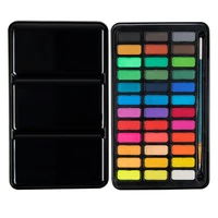 professional 36 colors solid watercolor travel portable metal case with palette and art brush for drawing art supplies