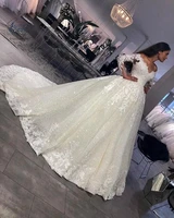 2022 wedding dresses lace sequined off shoulder long sleeves sweep train formal princess bridal ball gowns robe de mari%c3%a9e