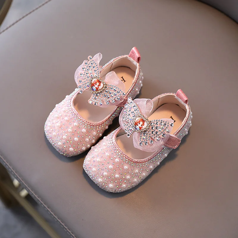 

Girls Bow-tie Princess Baby Single Shoes 2021 Autumn New Style Rhinestone Children Shoes Kids Casual Shoes Mesh Sweet Chic Hot