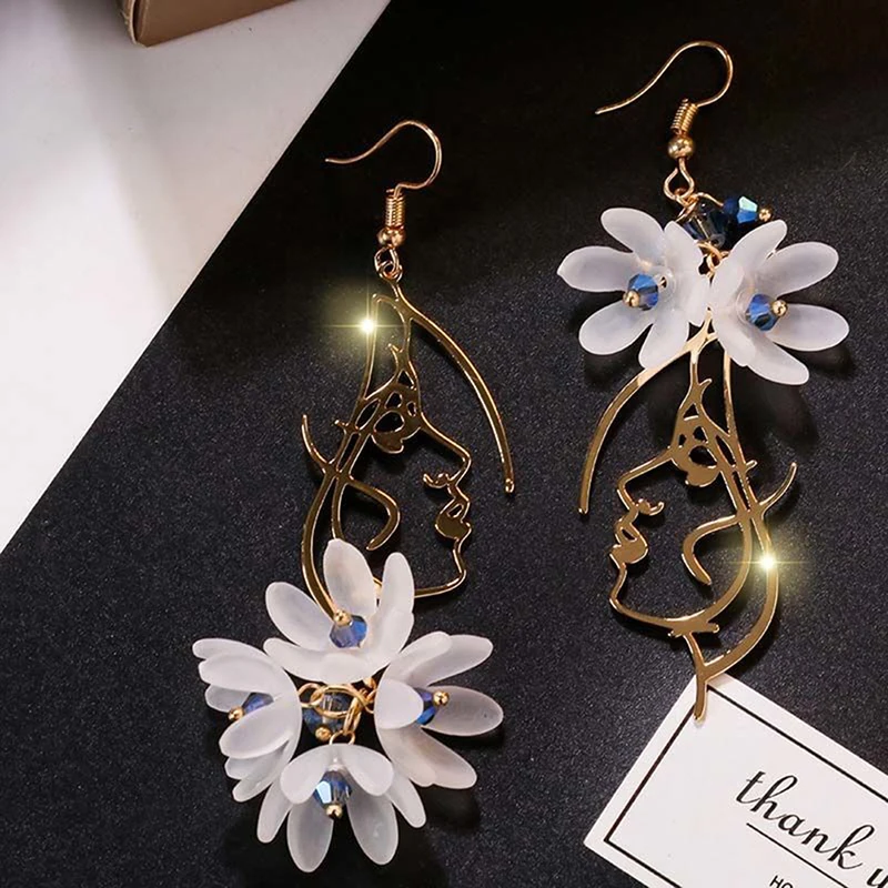 

Creative Asymmetric Face Flower Tassel Earrings Drop Dangle Women Jewelry Gifts
