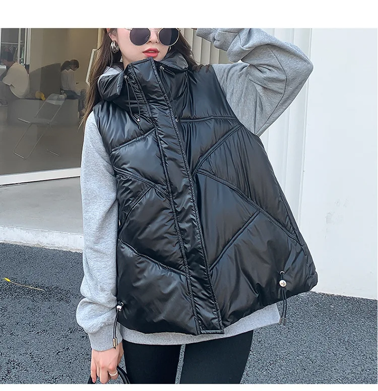 

2021 new thick cotton vest women winter wear waistcoat loose and thin stand-up collar fashion vest western style waistcoat