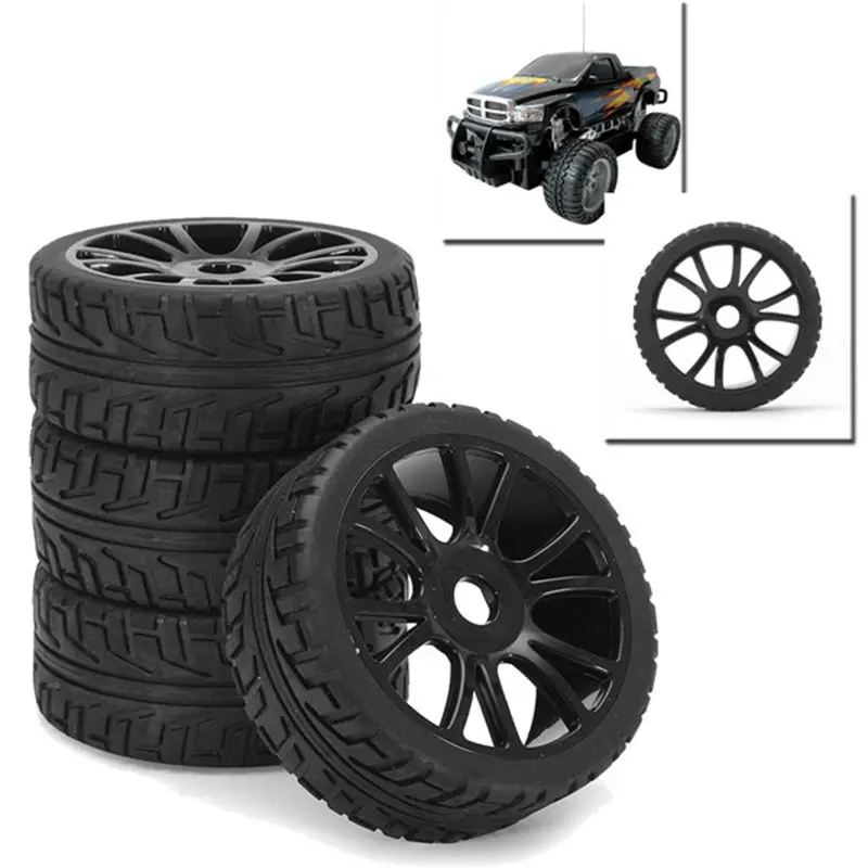 

4PCS 17mm Hub Wheel Rim & Tires HSP 1:8 Off-Road RC Car Buggy Tyre Black