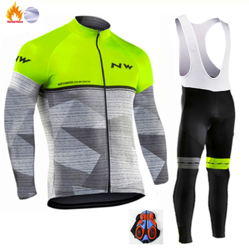 Fleece long sleeve 2019NW новая команда мужской набор для велоспорта флисовый теплый флисовый Джерси для езды на велосипеде теплый комплект для горного велосипеда - Цвет: Fleece long sleeve