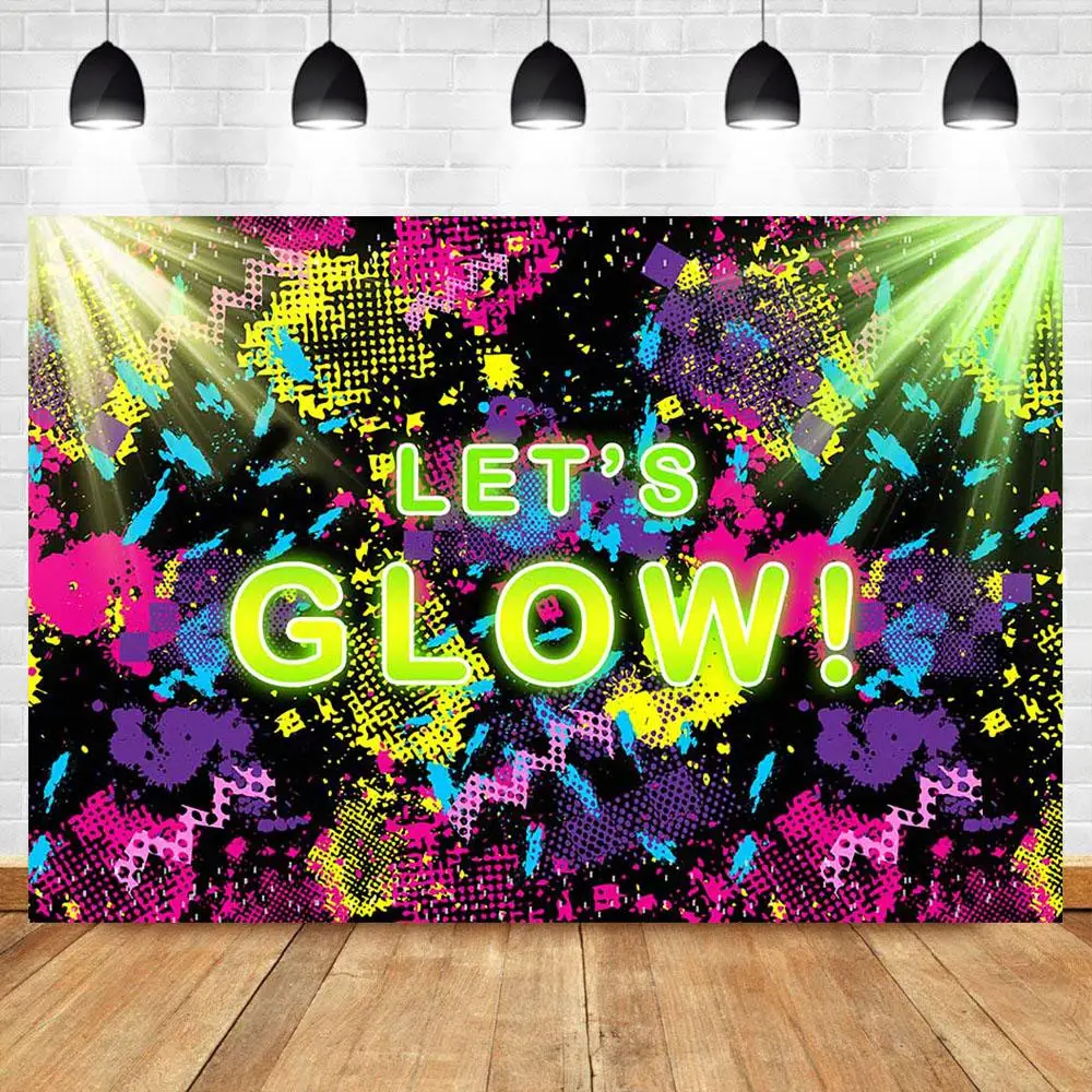 

Светящийся неоновый праздничный фон Let's Glow Splatter фотография Фон светящивечерние неоновые вечерние чные принадлежности фон украшение