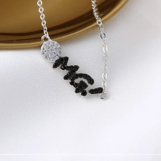 

S925 Silver Color Necklace Korean Alphabet Simple Necklace Personality Simple Cubic Zirconia Alphabet Popular Clavicle Chain
