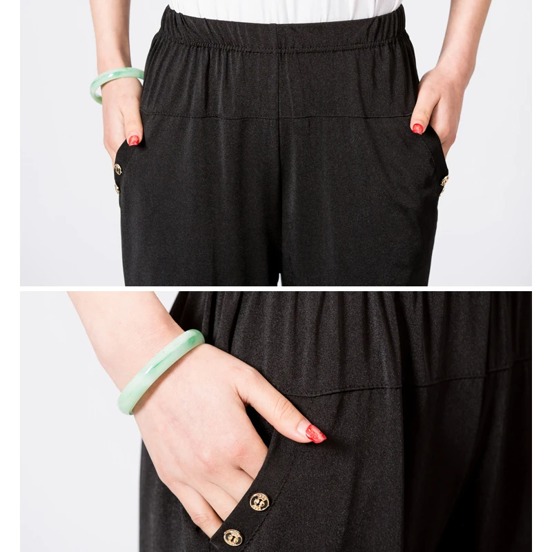 

2020 Middle Aged Women High Waist Elastic Straight Pants Casual Lady Ankle Length Capris Trouser Women Clothing Plus Size