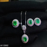 kjjeaxcmy fine jewelry natural emerald 925 sterling silver women pendant earrings ring set support test elegant hot selling