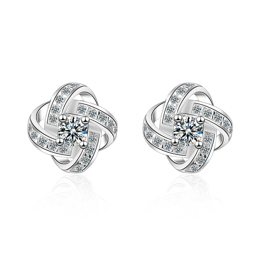 

Women Lucky Flower Shape Stud Earrings Fashion Rhinestone Spin Earrings For Girs Female Bride Wedding Party Luxury Jewelry Gift