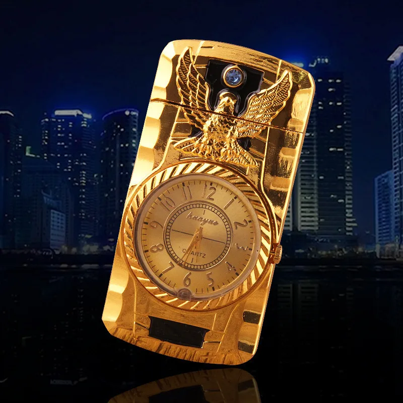 

Gas Lighter New Watch Quartz Watch Creative Colorful Light Inflatable Windproof Straight Into The Lighter Blue Flame Lighters