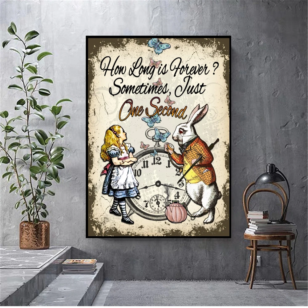 Декоративный настенный постер Алиса и белый кролик для гостиной Современная