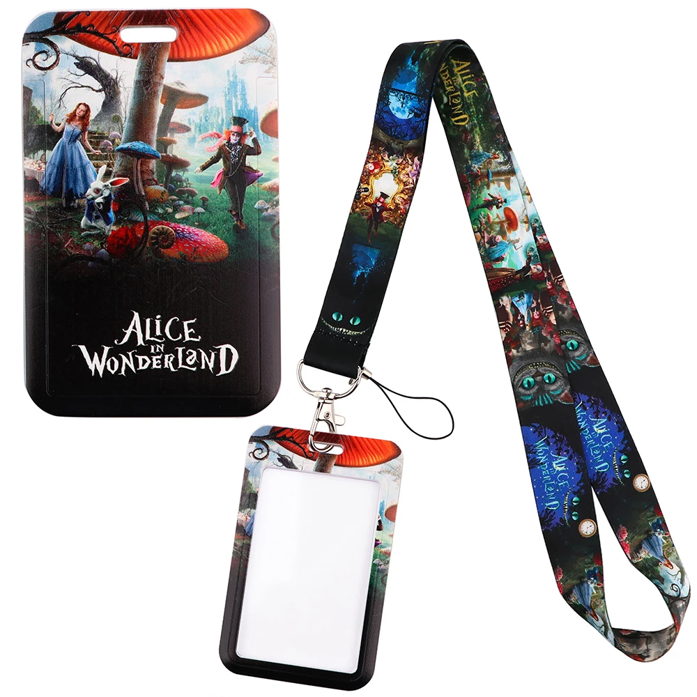 YQ251 3D Alice in Wonderland Lanyard Phone Rope Cat Keychain for Key ID Card Badge Holder Neck Strap Cord Hang Rope Lariat Gift