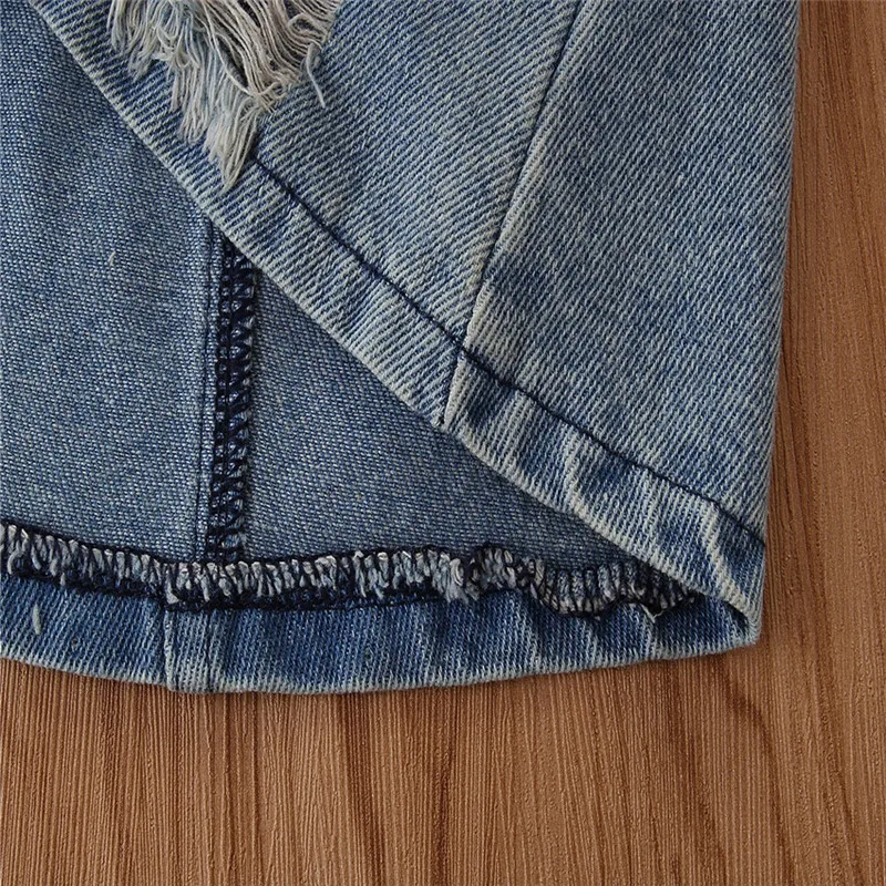 

DFXD Summer Kids Girl Clothes Set Fashion Dot Polka Short Sleeve T-shirt Ripped Jeans A-line Skirt 2PC Cotton Outfits 2-7T New