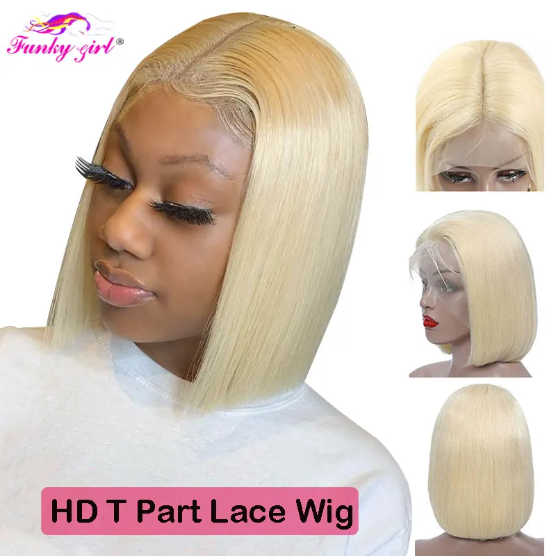 

HD Transparent 613 Honey Blonde Bob Wig Peruvian Straight Human Hair Wigs Short Bob Lace Part Wigs For Black Women Pre Plucked