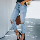 Новинка 2021, летние уличные рваные джинсы, Свободные повседневные женские длинные брюки из денима, прямые брюки с рваными дырками, брюки, джинсы, броки