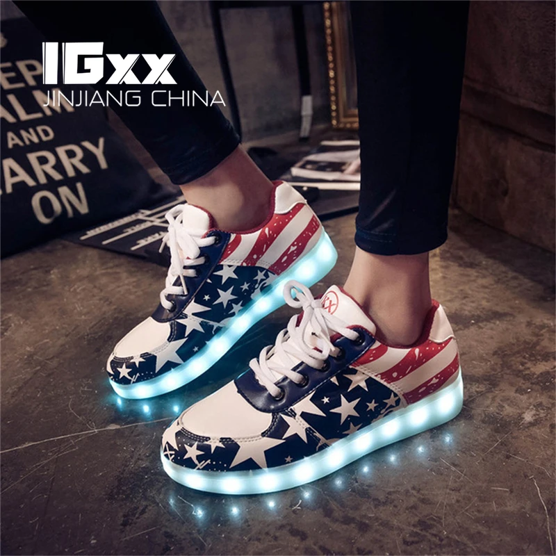 IGxx туфли со светодиодной подсветкой для мужчин США звезды LED кроссовки USB обувь с