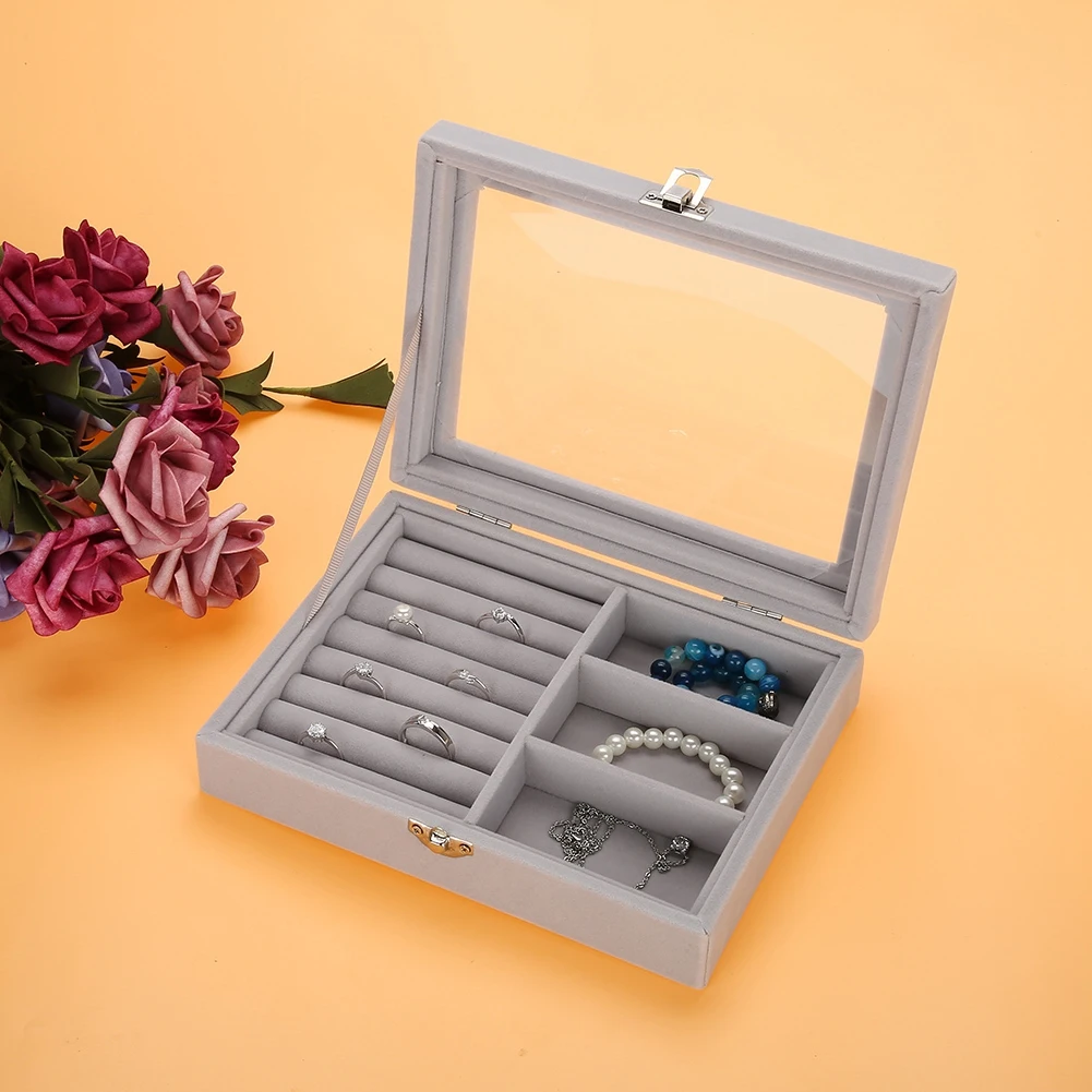 Новый 8 кабин/2 слоя бархат серый чехол прозрачная стеклянная крышка ювелирный