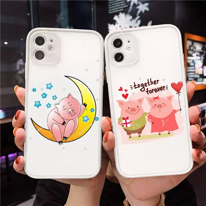 

Cute Couples Pig Phone Case For iPhone 12 11 Mini Pro XR XS Max 7 8 Plus X Matte transparent White Cover