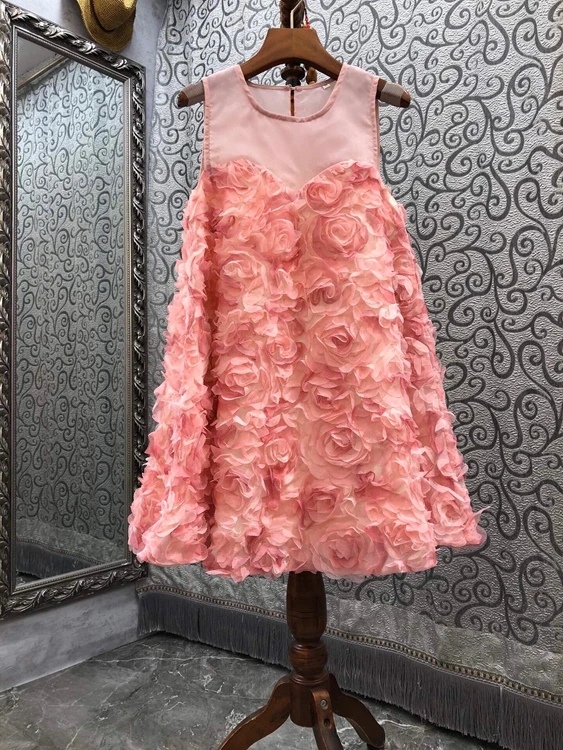 

Женское платье-жилет без рукавов, платье с круглым вырезом и цветочным принтом розы, модель 2021, 715