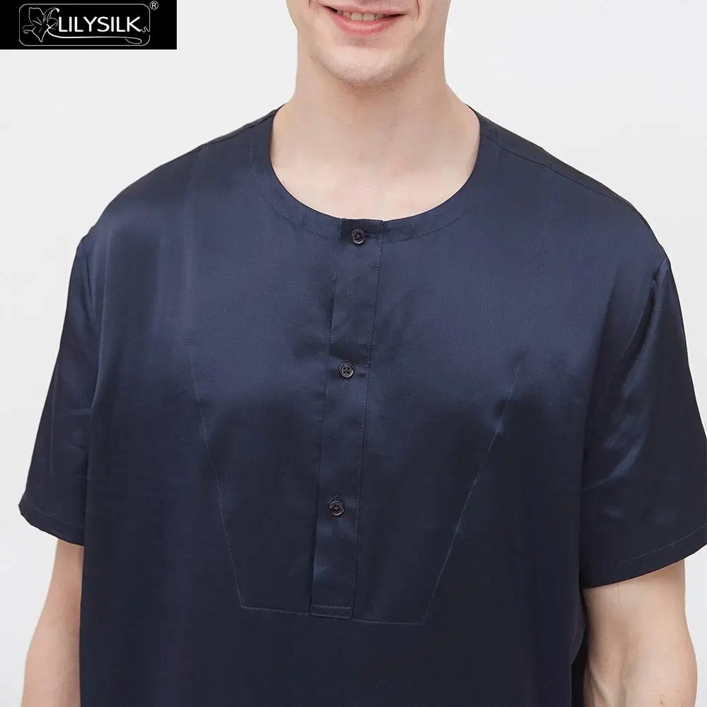 Пижамный комплект LilySilk мужской шелковая короткая простая одежда с круглым