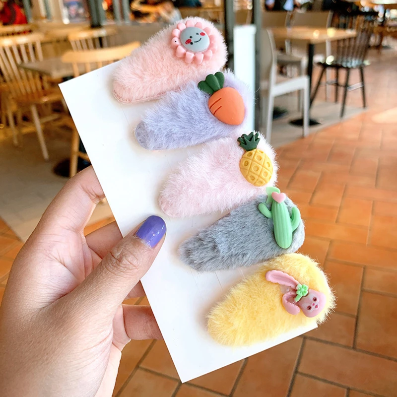 

5PCS/Set Winter New Girls Cute Cartoon Soft Plush Hairpins Kids Sweet Hair Clips Headband Barrettes Fashion Hair Accessories