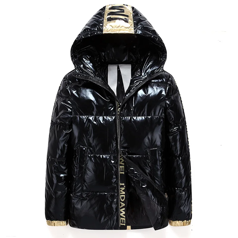 2021New Couple White Duck Down Jacket Short Letter Silver Shiny Men's And Women's Hooded Thick Loose Down Jacket Men's Clothes