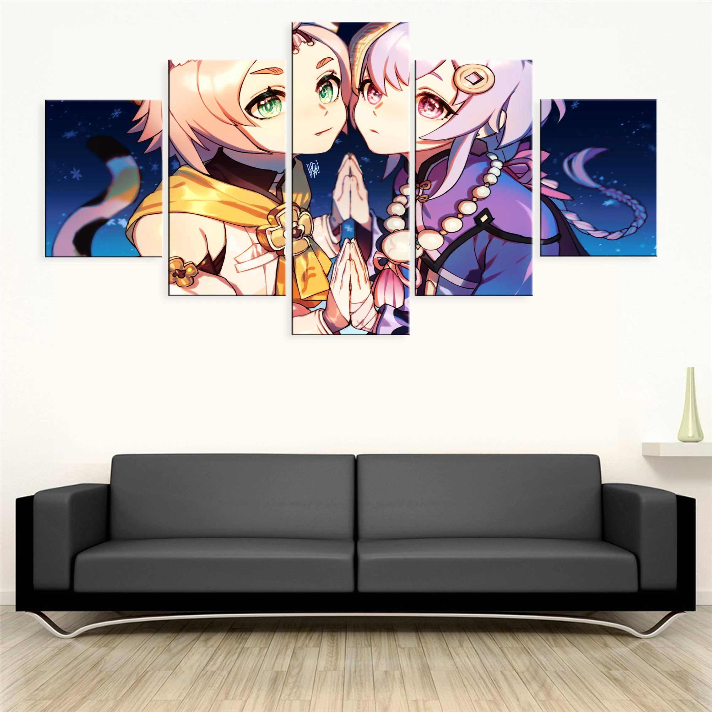 

Genshin Impact Game 5 Pieces Canvas Paintings Oil Decor Wall Home Room Printed Framework Art Decoration Modular