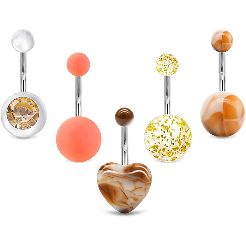 5 шт пупка кольца из нержавеющей стали для женщин девушек стиль 14G пирсинг