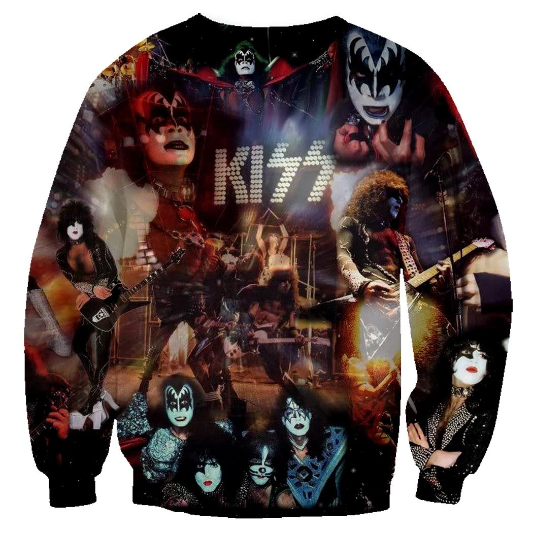 Хипстер KISS Band 3D печатных рок Толстовка крутая уличная худи мужская одежда повседневный спортивный костюм куртка 5X