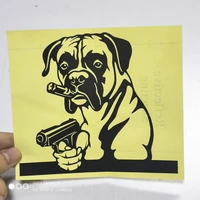 fd529a die cut funny boxer pug dog with gun style motorcycle car sticker accessories pvc decoration waterproof decal