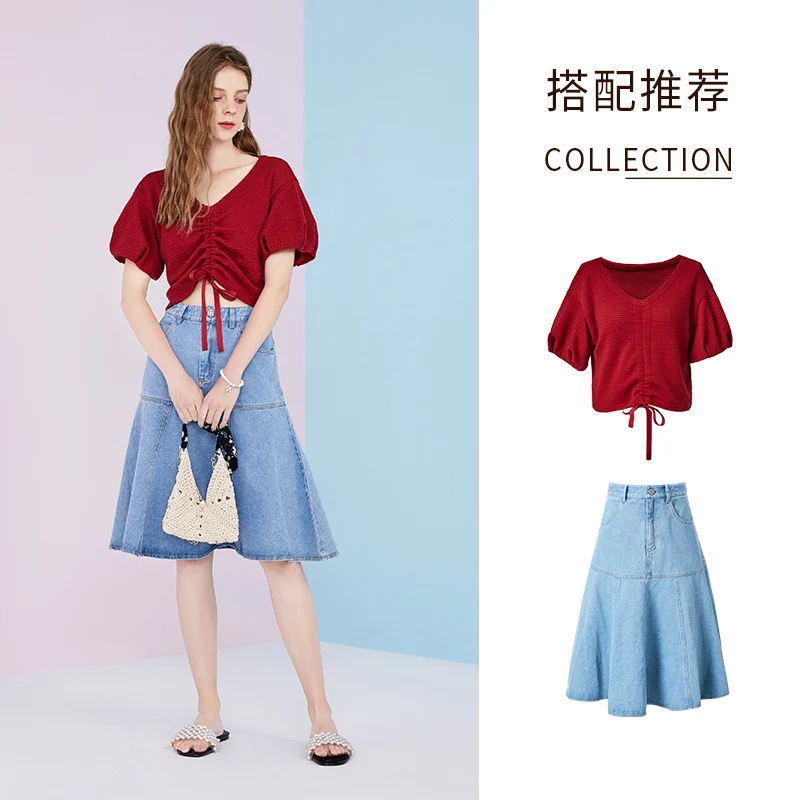 

ACA bubble sleeve shirt women's sense of design niche 2021 summer new short sleeve T-shirt French jacket