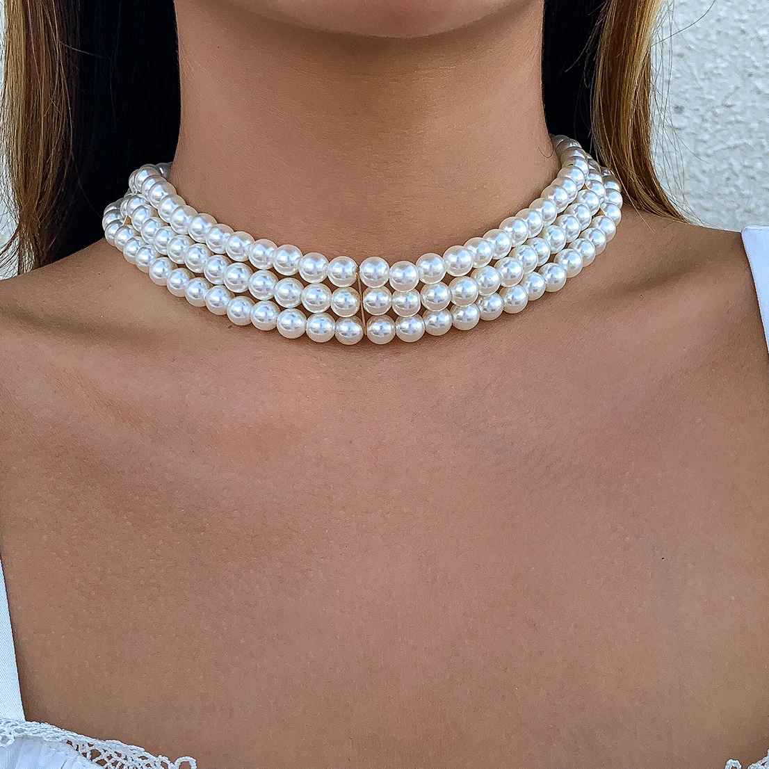 

Ingemark Elegant Imitation Pearl Chain Necklace for Women Wedding Multilayer Chunky Bead Neck Jewelry Gift Accessories Bijoux
