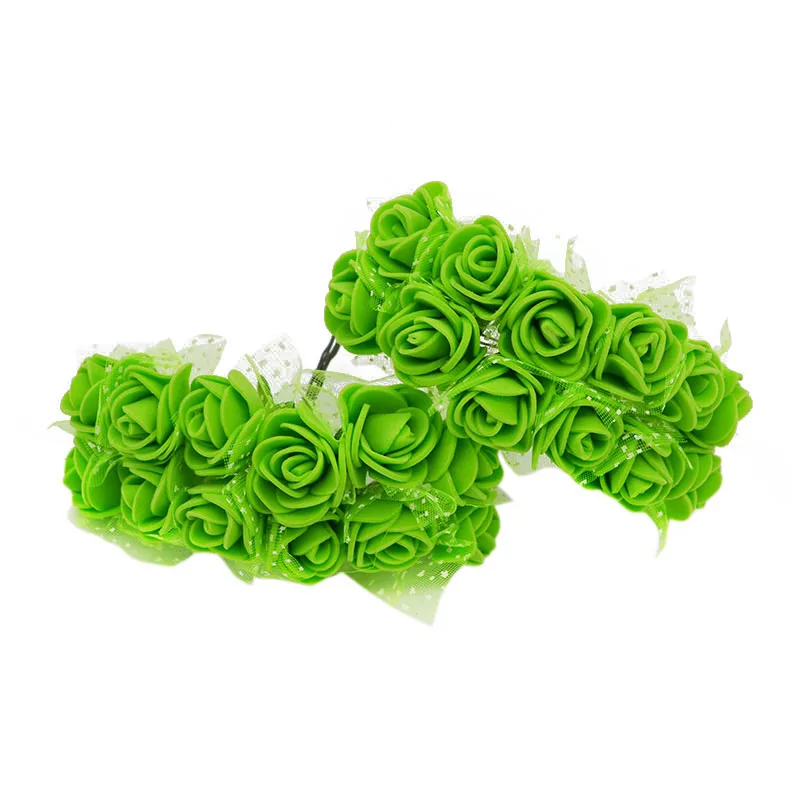 Silk green 72/144 шт 2 см мини ПЭ пена Роза ручной работы Искусственные цветы Домашнее свадебное украшение автомобиля DIY Скрапбукинг венок искусственный цветок - Цвет: Silk green