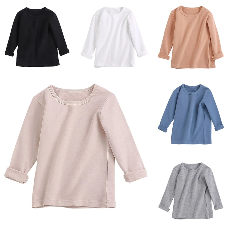 

2021 New Arrival Autumn and Spring Solid Color Girls Boy T-shirt Cotton Soft Long-sleeve Tee bottoming Top Children Clothing