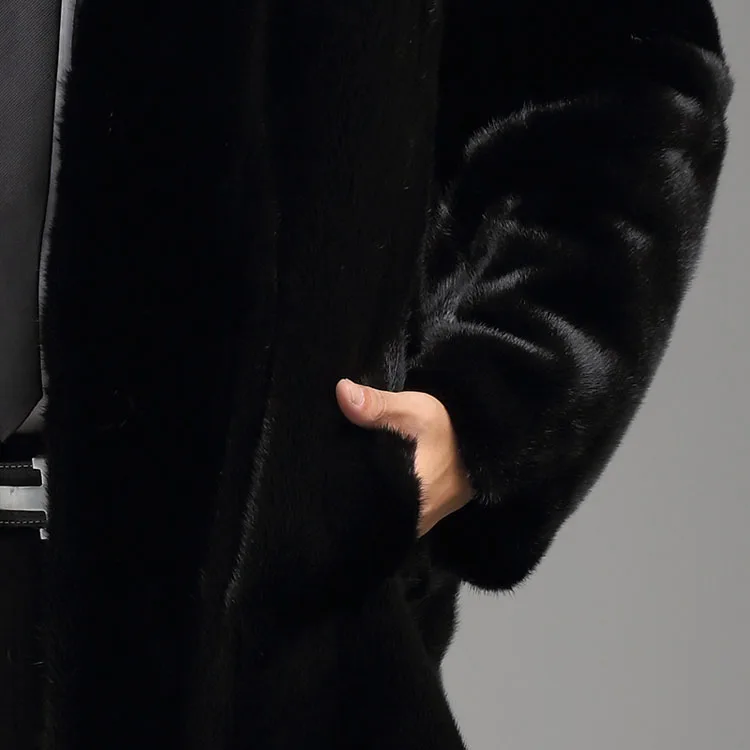 Черное мужское меховое пальто 2020 плюс размер зимнее из искусственного меха норки