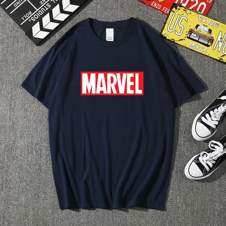 VLUCK Футболка мужская хлопок Марвел с буквенным принтом уличная короткий рукав