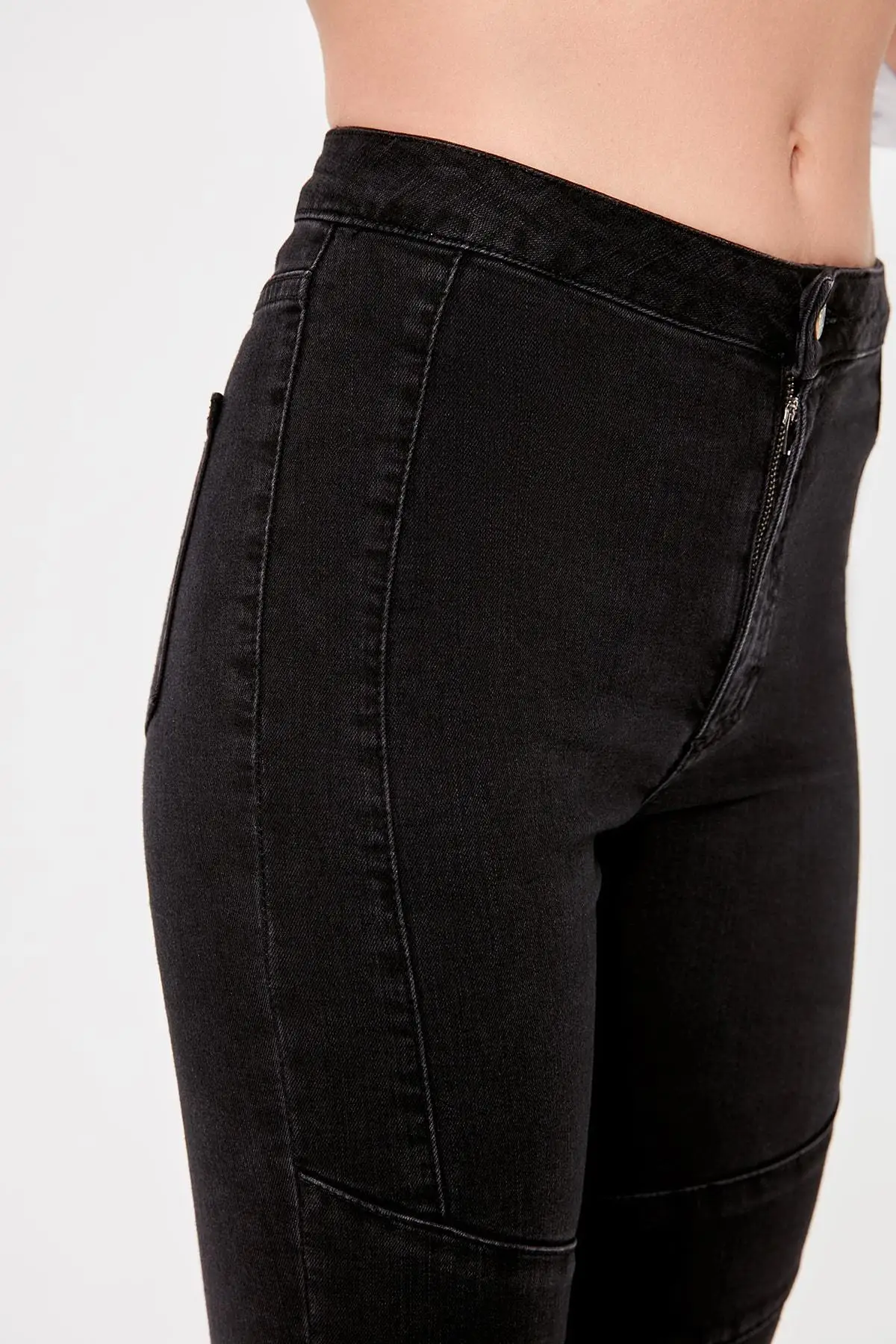 Trendyol Черные Строчки с высокой талией Jegging Джинсы TWOAW20JE0175