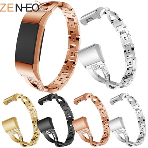 Women fashion wild Metal watchband For Fitbit Charge2 Bling Rhinestone For Fitbit Charge2 Frontier Smart Sports Watch Strap