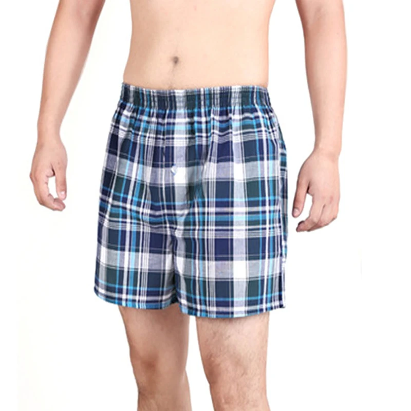 Summer 3Pcs Pajamas Shorts Men Plaid Casual Cotton Sleep Underpants Male Lightweight Breathable Home Shorts Loose Boxer Bottoms
