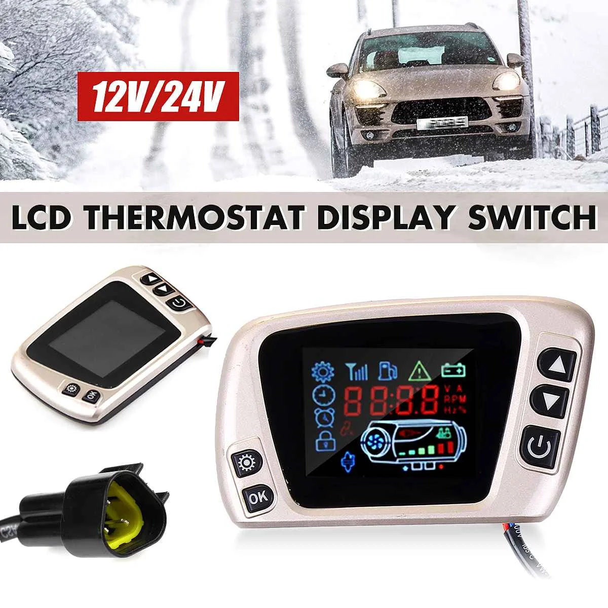 Gold LCD Thermostat Для 5kw/8kw автомобильного обогревателя 12/24V воздушный дизельный Обогреватель стояночный отопитель ЖК-дисплей термостат Дисплей выключатель и пульт дистанционного управления автомобильные аксессуары - Название цвета: Gold LCD Thermostat